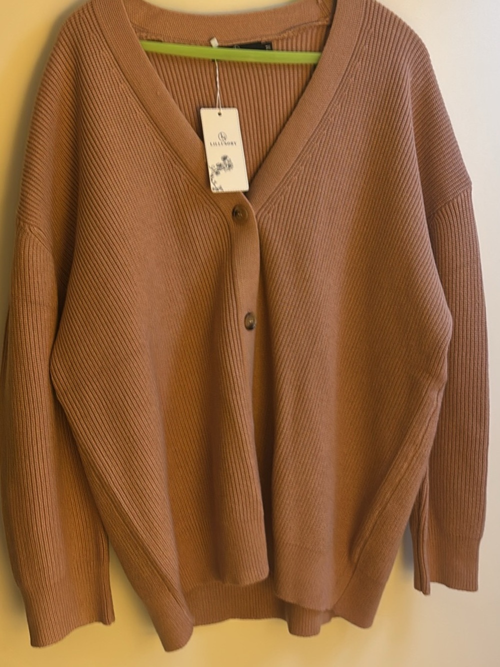 Relaxed V-Neck Cocoon Cardigan Sweater - Dusty Brown